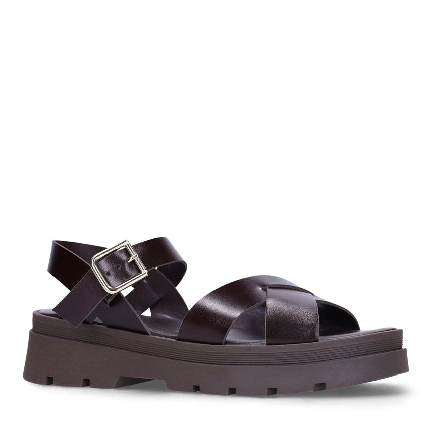 Manfield Bruine leren sandalen