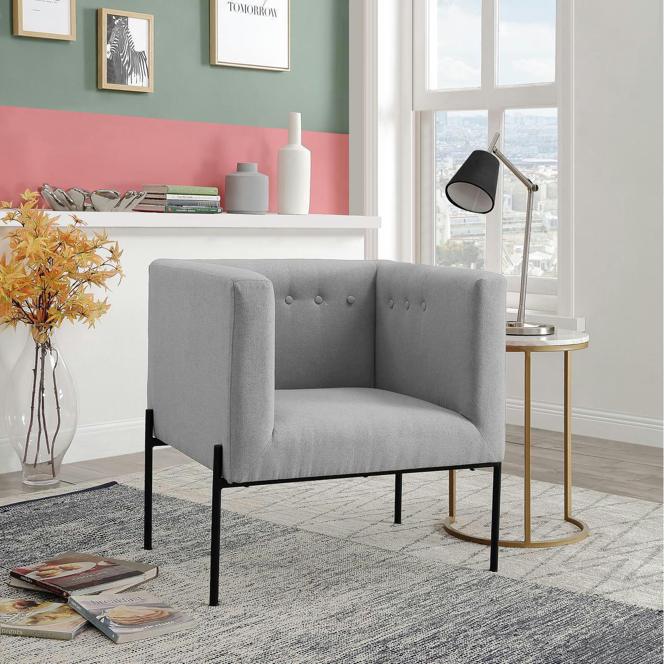 MONTY - Fauteuil assise polyester gris pieds métal