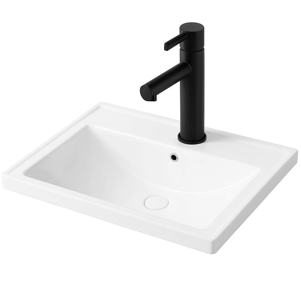Umywalka ceramiczna biała meblowa wpuszczana w blat prostokątna 52 x 41 cm