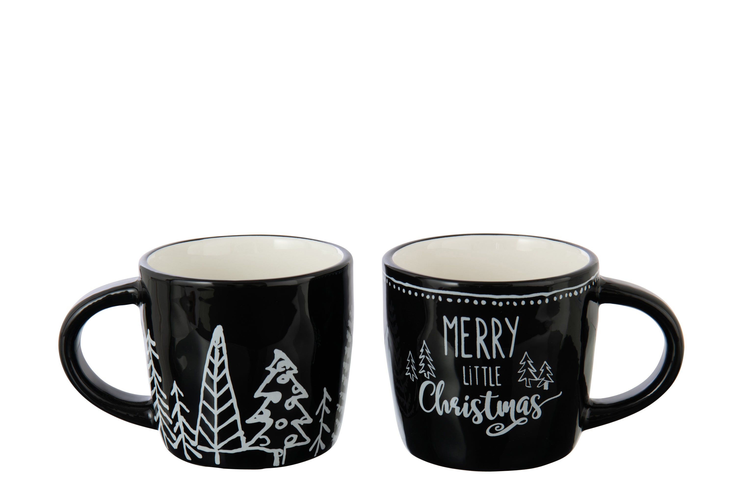 J-Line mok Kerstmis Dolomiet - keramiek - zwart/wit - 2 stuks