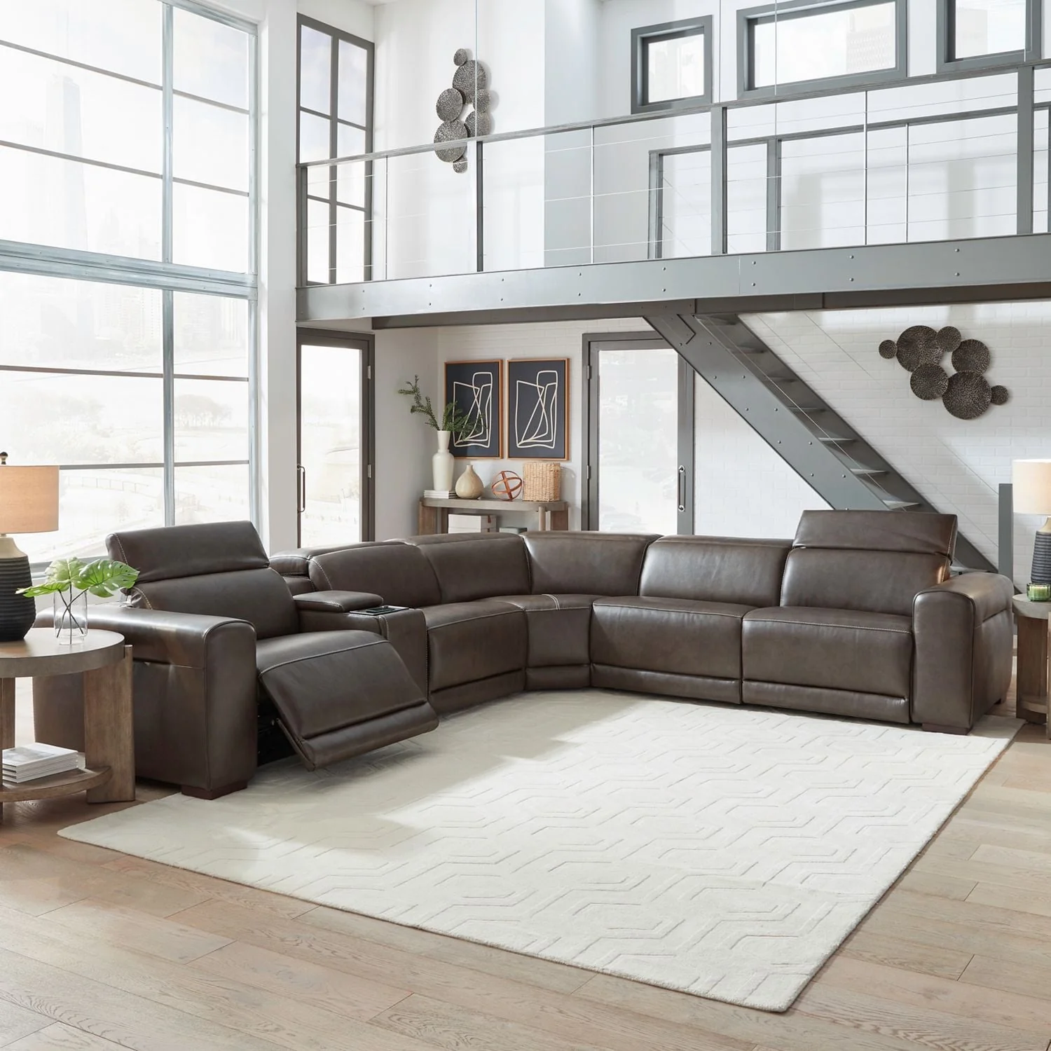 Liberty Furniture Deacon 6 Piece Sectional Sofa with Power Recline, Charging Ports - Width 141 Depth 128 Height 31