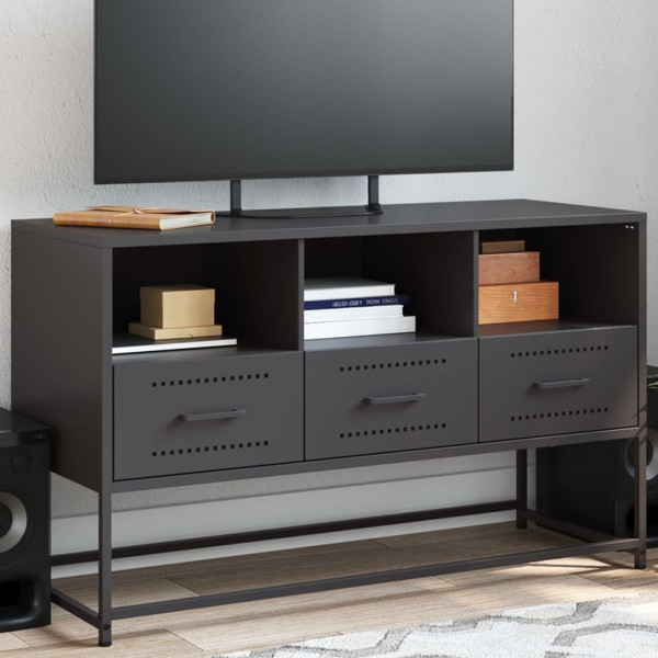 Szafka Pod Telewizor Półka Stolik RTV Metal Czarny 100.5x39x60.5 cm