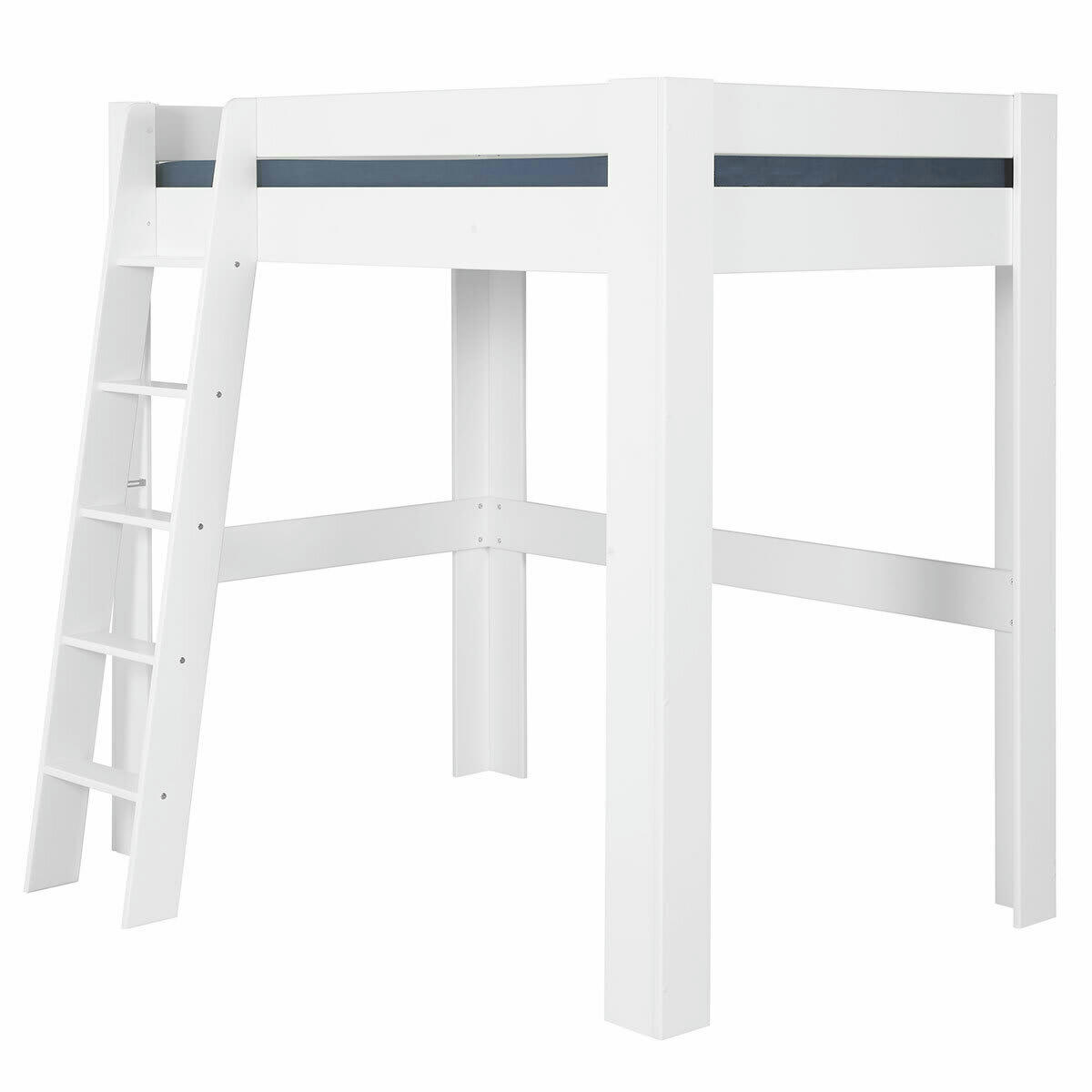 ALI - Pack lit mezzanine avec bureau et matelas 90x190 cm bois massif blanc