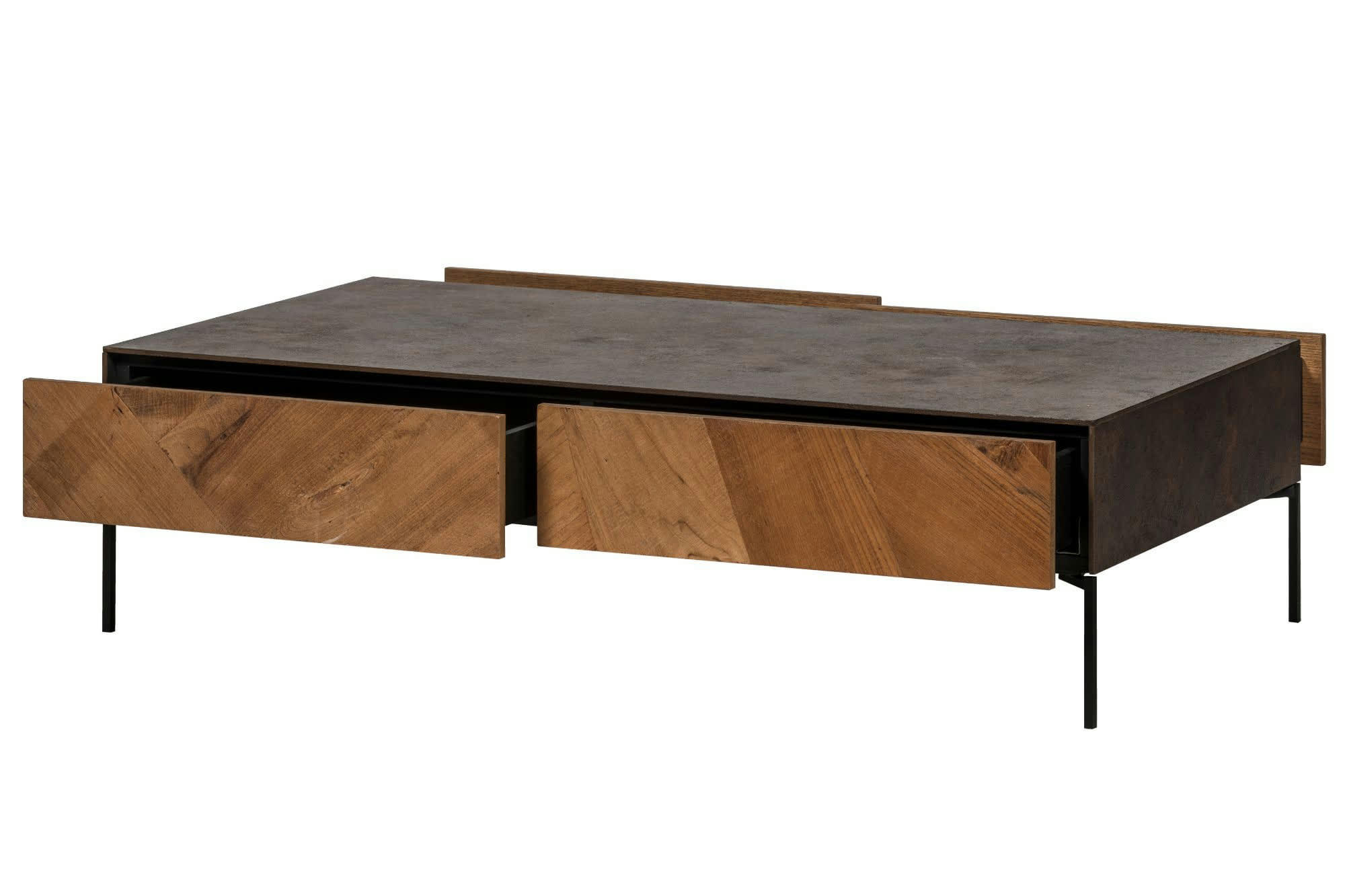 JAKARTA - Table basse en bois de teck et métal 4 tiroirs