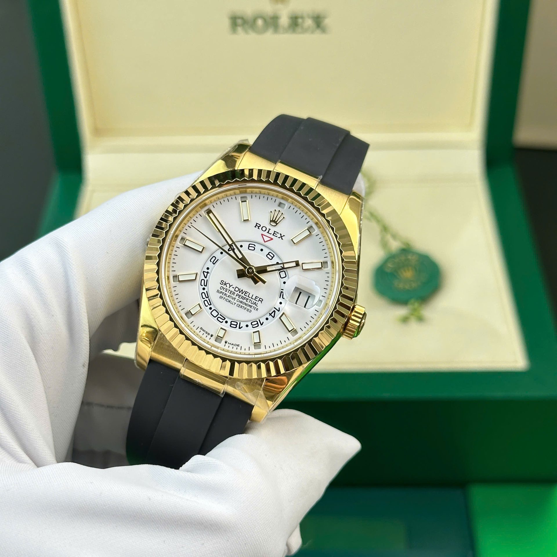 Rolex Sky-Dweller YG Plated White Dial 42mm Oysterflex Super Clone