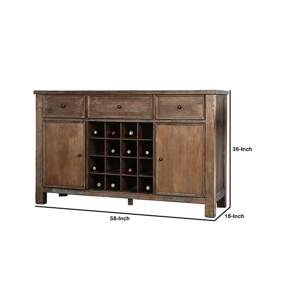Distressed Wooden 3 Drawer Server with Multiple Cubbies, Brown