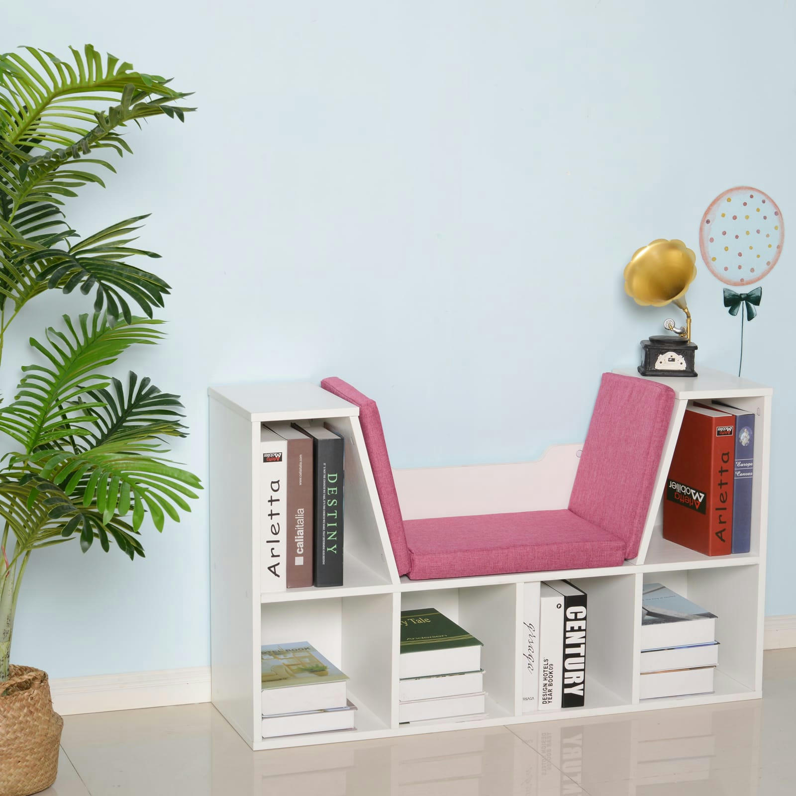 - Bibliothèque banc 2 en 1 - 6 casiers coussins inclus