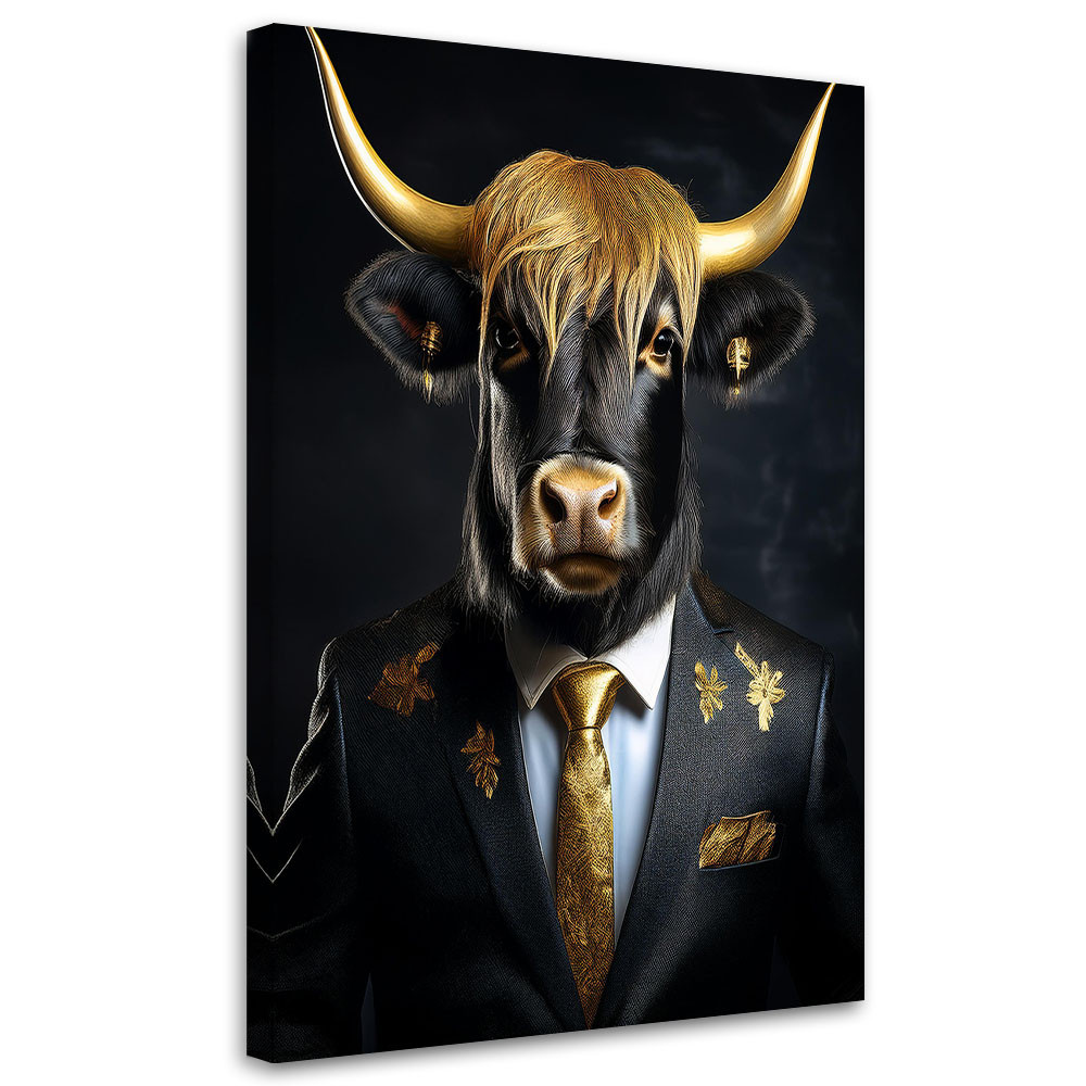 Feeby Obraz na płótnie, Szkocka krowa w garniturze 40x60