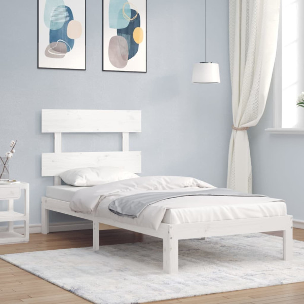 Rama łóżka bez materaca biała 90x200 cm lite drewno sosnowe