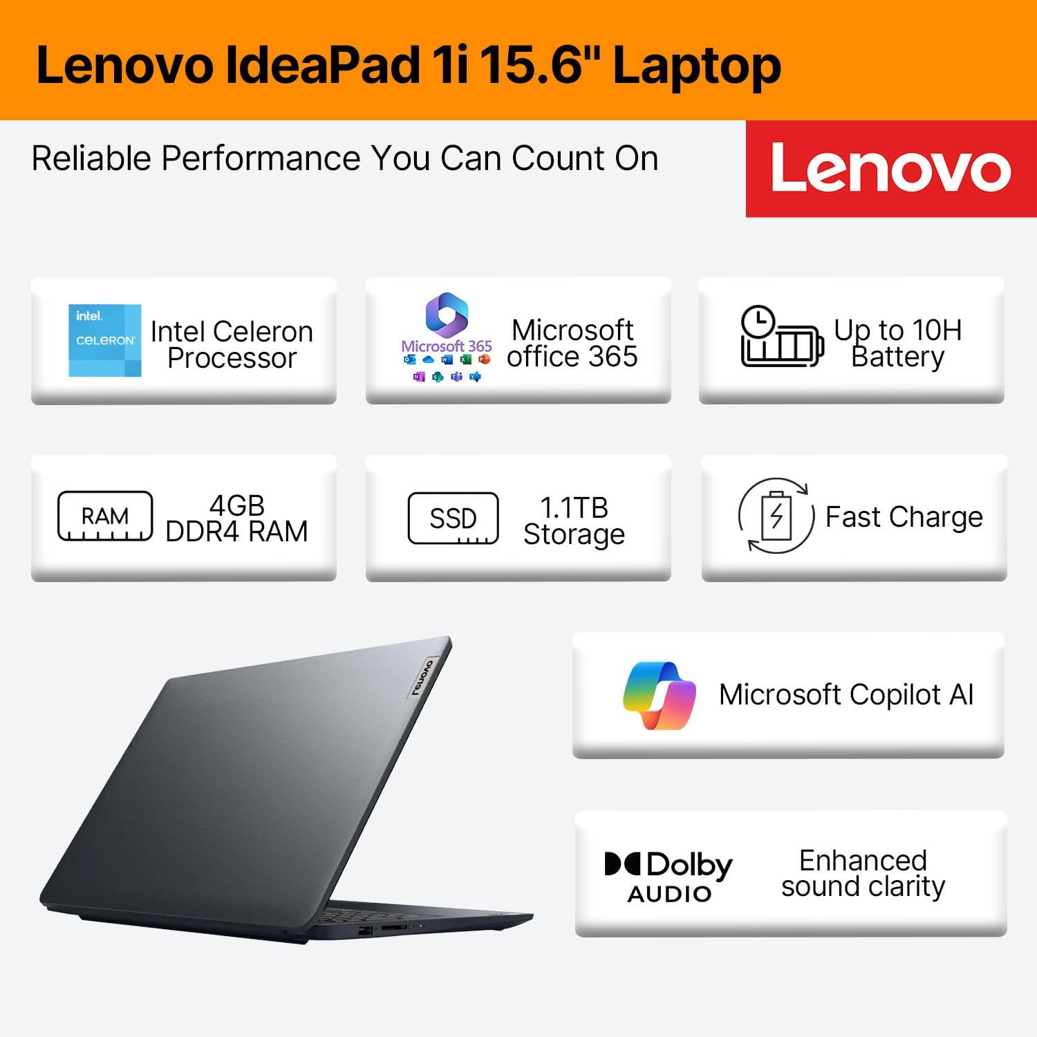 Lenovo IdeaPad 15.6 FHD Business Laptop • Microsoft Office 365 • 1.1TB Storage • DDR4 • Intel Dual core • 1TB Cloud and 128GB SSD and • WiFi 6 • Copilot AI • Windows 11 no Mouse • Essential Laptop