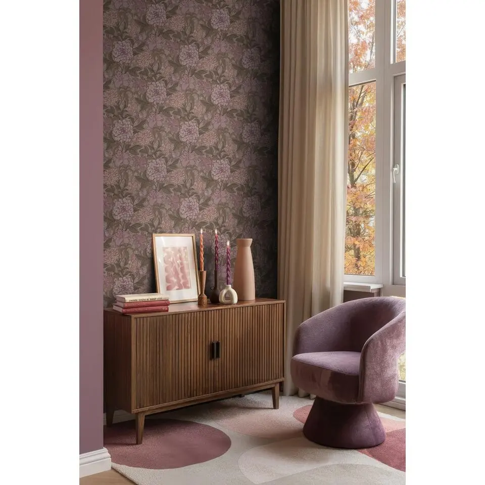 ESTAhome behang vintage bloemen mauve paars - 50 x 900 cm