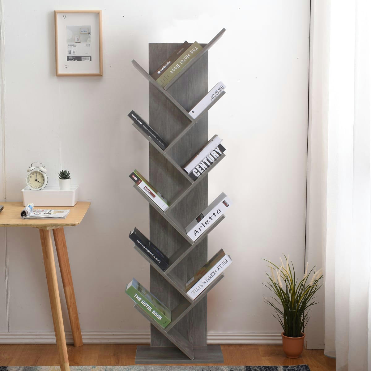 LONDRA - Bibliothèque avec 10 étagères en mdf couleur gris fonce