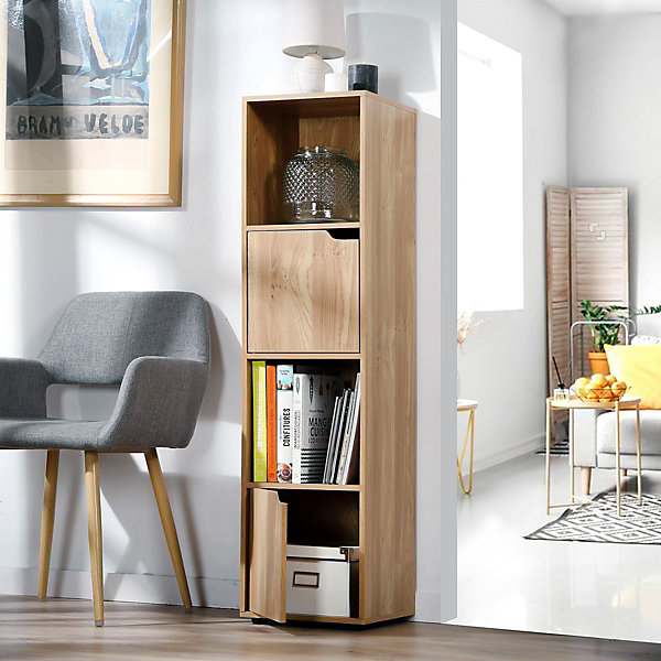 Meuble 4 cases décor bois 2 portes - Modu