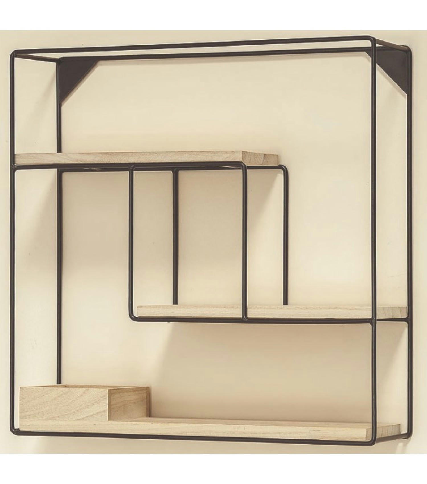 - Étagère murale en métal noir et bois de pin 40x40x11