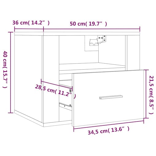 NNEVL Wall-mounted Bedside Cabinets 2 pcs Smoked Oak 50x36x40 cm