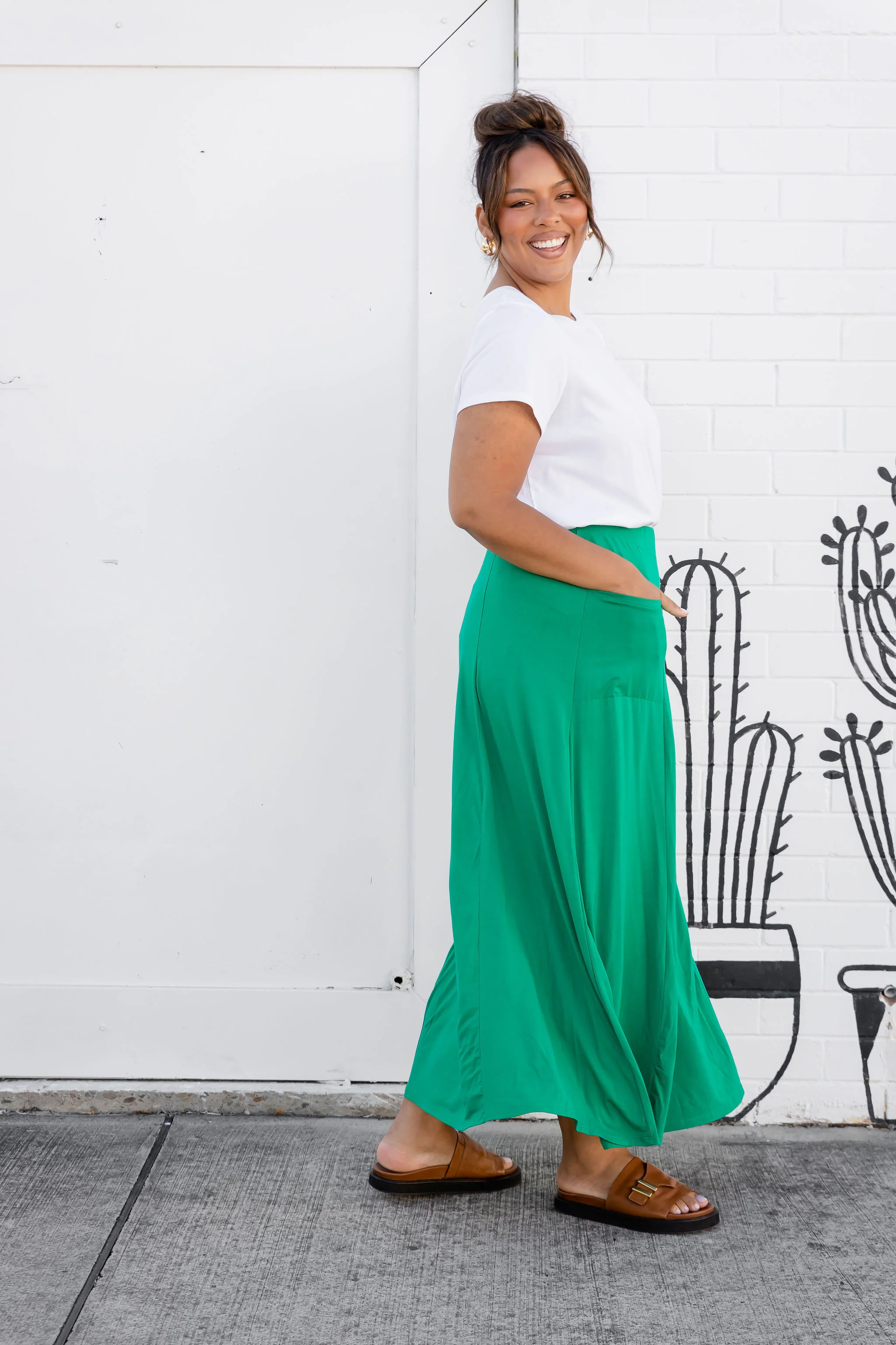 Olivia Maxi Skirt in Jade Green
