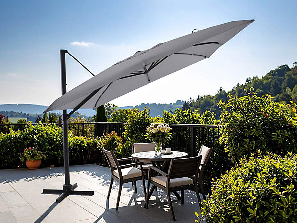 Parasol déportée 3 x 3 m inclinable 5 positions Gris clair - Jardideco