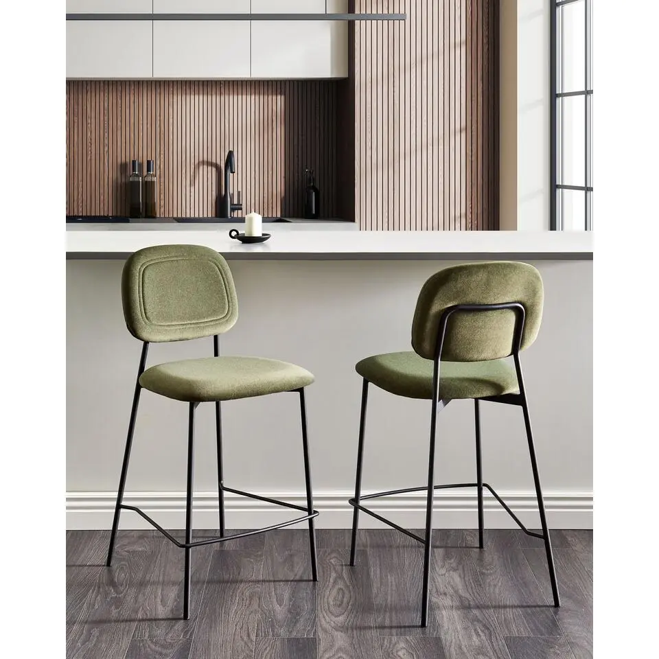 DUETTE - Barkruk set van 2 - Olijfgroen - Fluweel