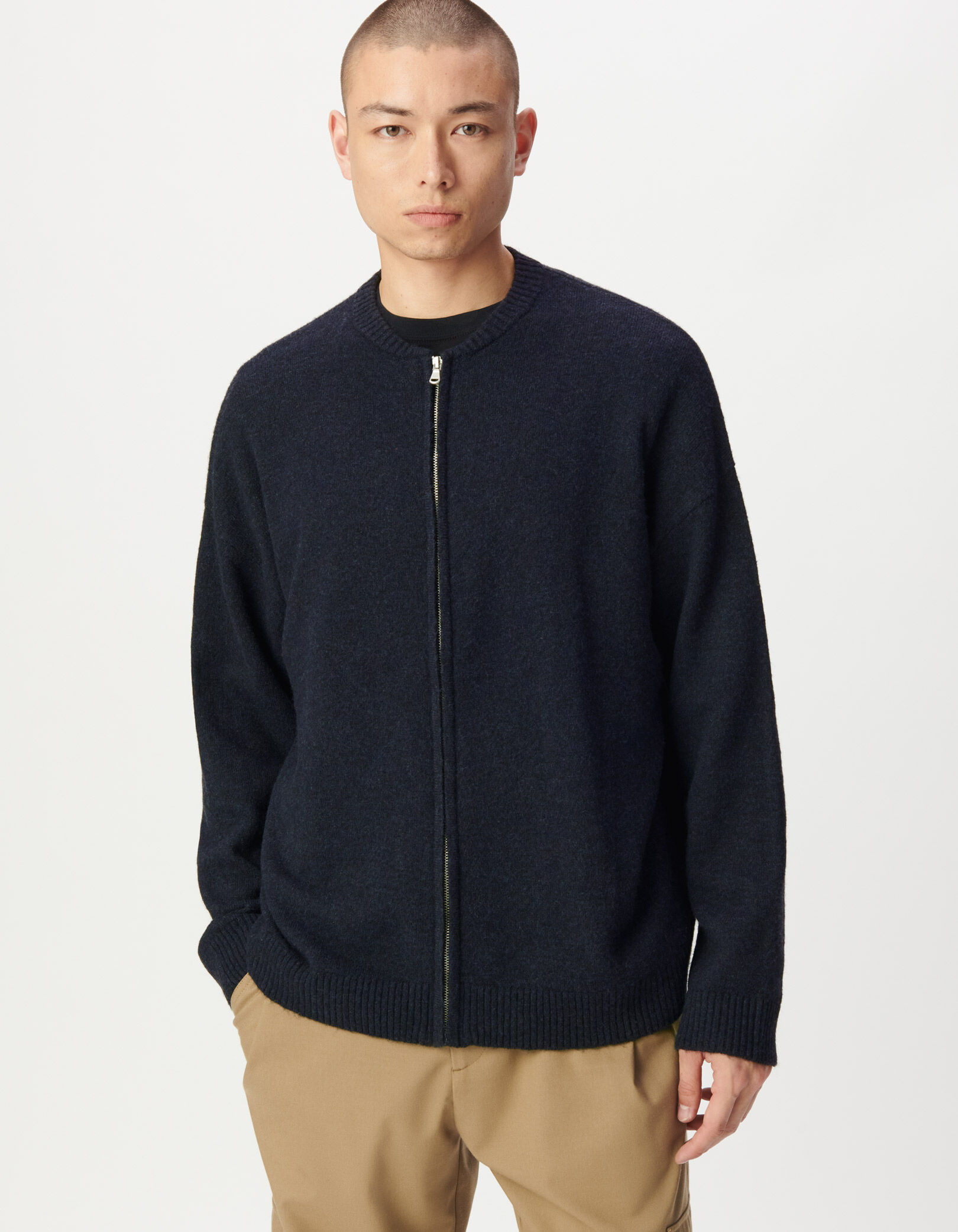 Cardigan zippé marine tricot Homme