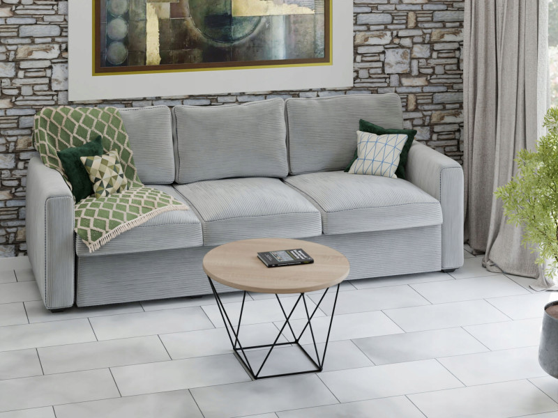 Kawowy Stoliczek Druciany Loft Industrial Okrągły Czarny Dąb Sonoma