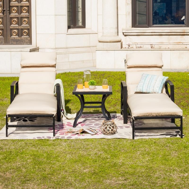 PATIO FESTIVAL 3-Piece Outdoor Chaise Lounger Set and Table