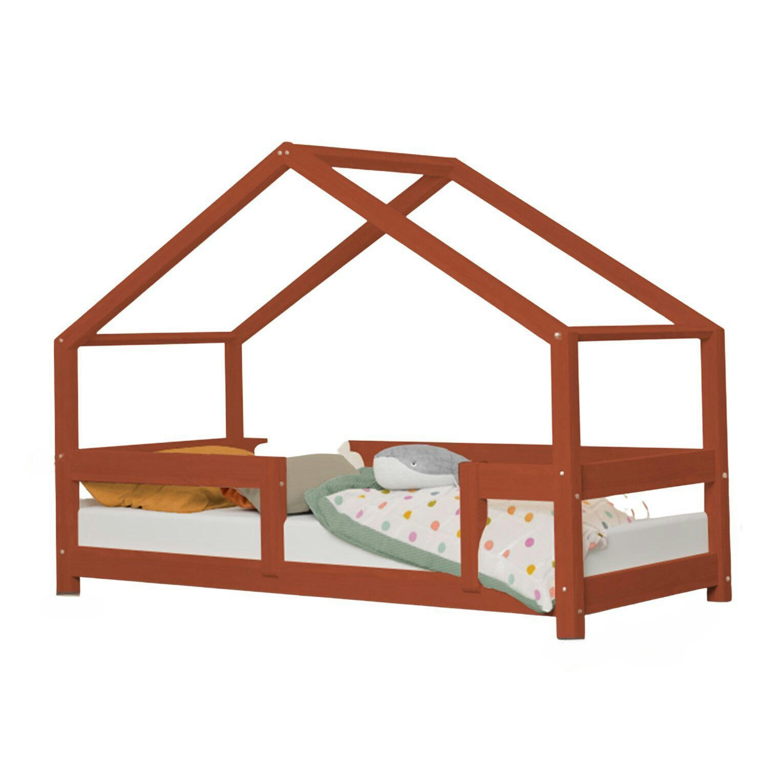 - Lit cabane enfant LUCKY 90 x 200 rouge brique