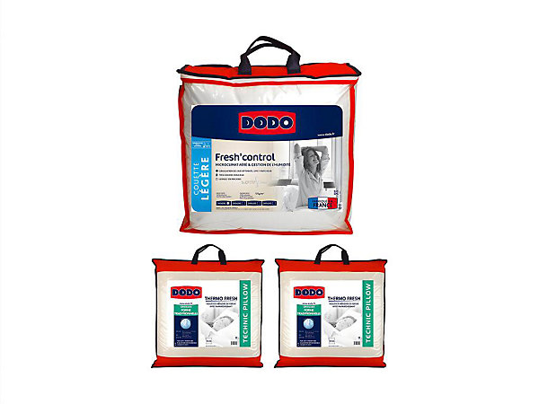 Pack DODO couette 240 x 260 cm anti-transpirante   2 oreillers 60 x 60 cm effet rafraîchissant FRESH CONTROL