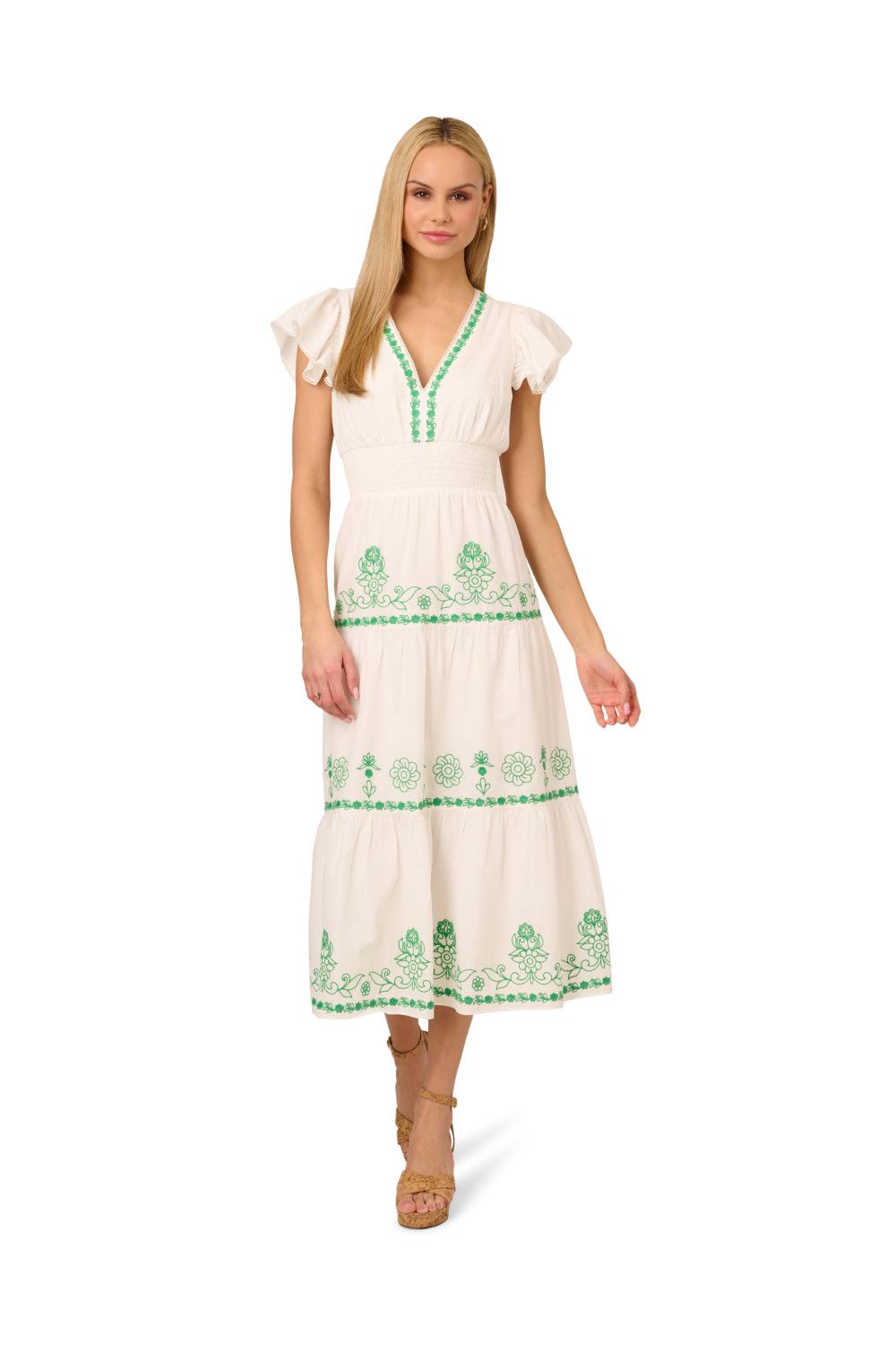 Adrianna Papell Smocked Waist Long Dress