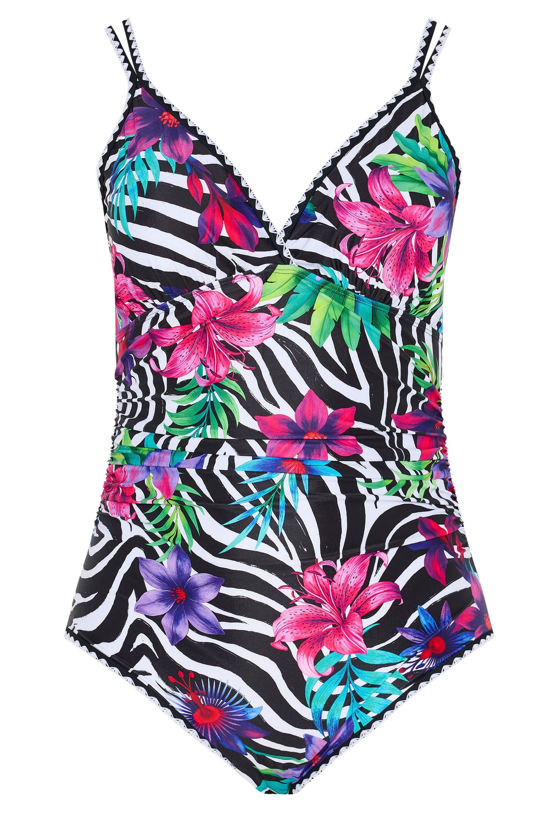 Yours Tropical Zebra Print Plunge Swimsuit