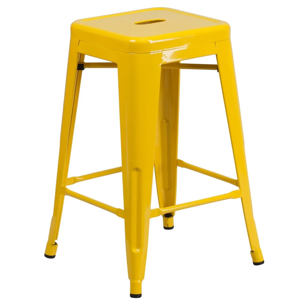 24 High Backless Metal Indoor-Outdoor Counter Height Stool w/Square Seat