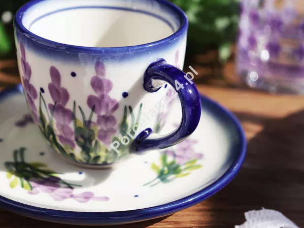 Filiżanka ze spodkiem do espresso 0,11 L / 12,5 cm Bolesławiec - Lawendowy Zakątek
