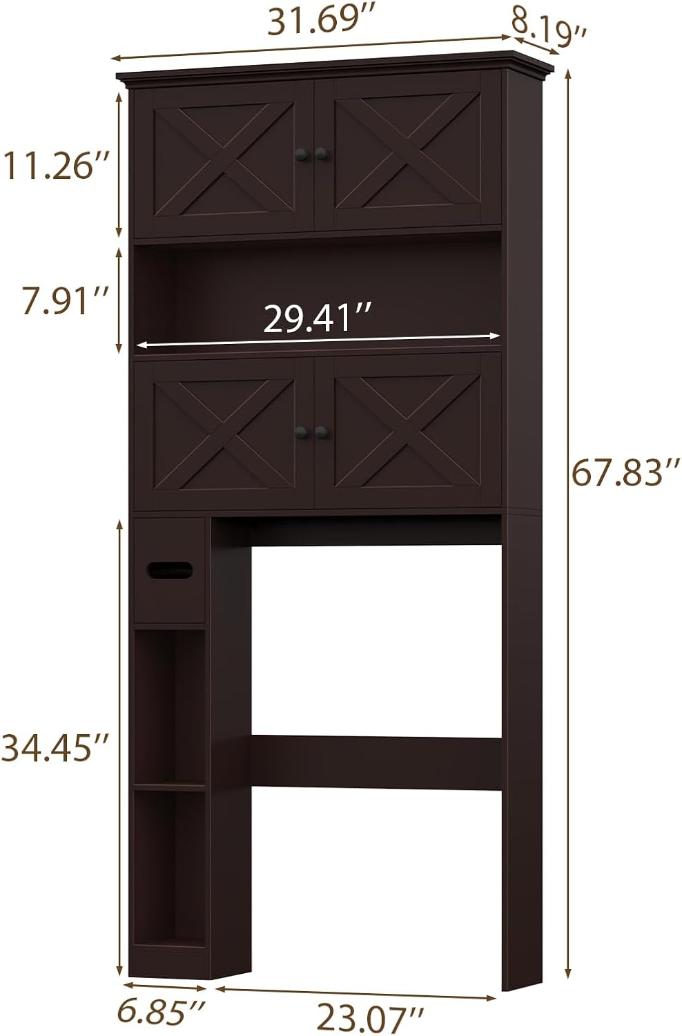 Halitaa Over The Toilet Storage Cabinet, Farmhouse Storage Cabinet Over Toilet with 4 Barn Doors & Toilet Paper Holder Stand, Espresso Toilet Shelf Home Space Saver for Restroom, Bathroom, Laundry