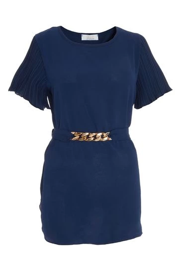 Quiz Blue Gold Belt Detail Top