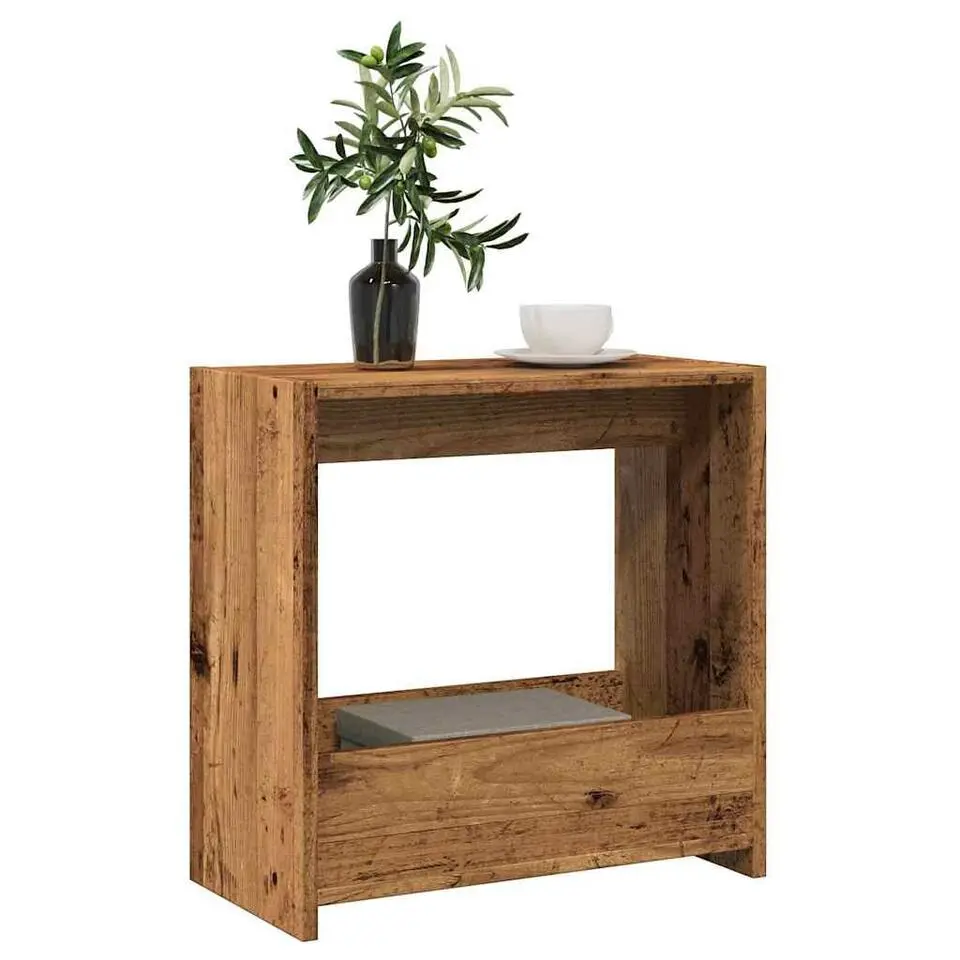 vidaXL Bijzettafel met opbergruimte - Oud hout - Bewerkt hout - 50x26x50 cm