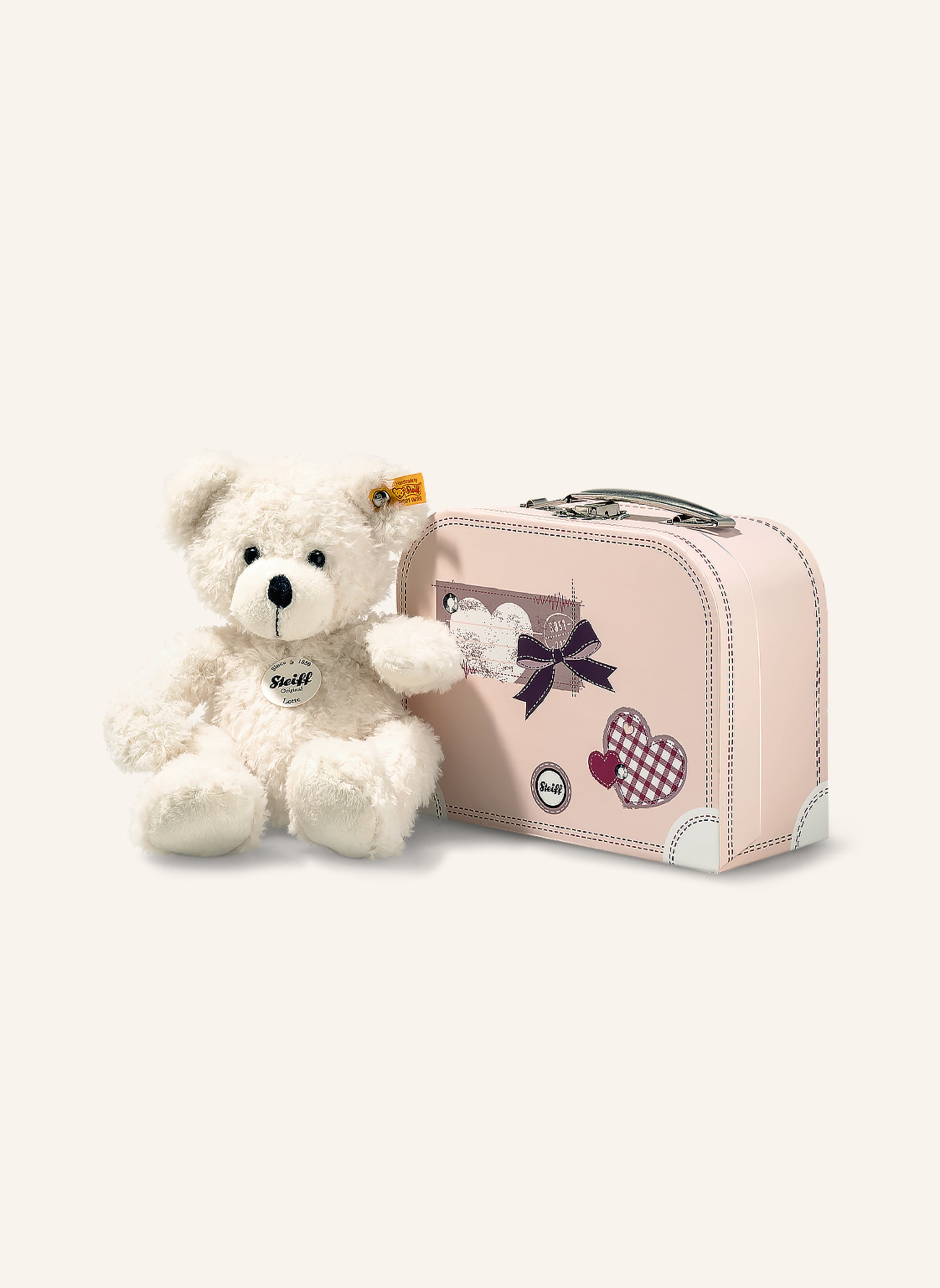 Steiff Kuscheltier Teddybär LOTTE 28 cm, weiss mit Koffer