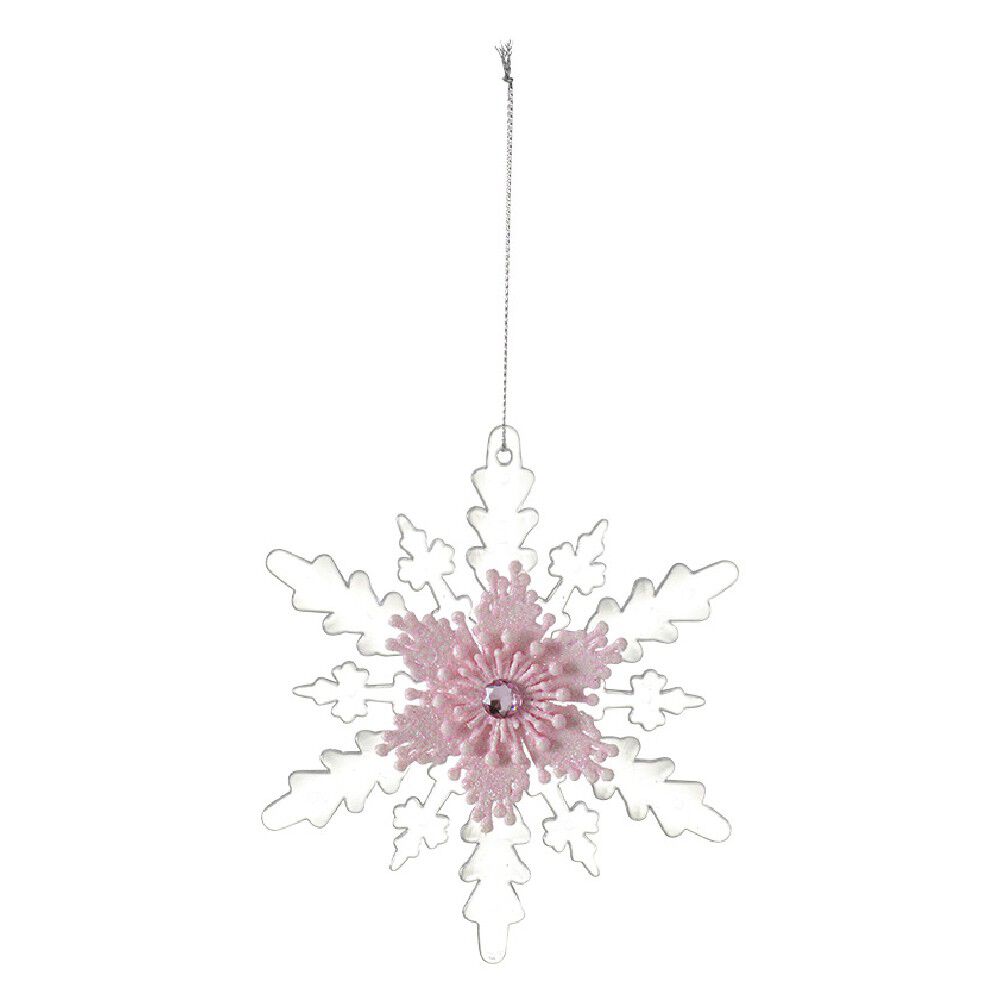 Suspension de No&euml;l Flocon rose transparent
