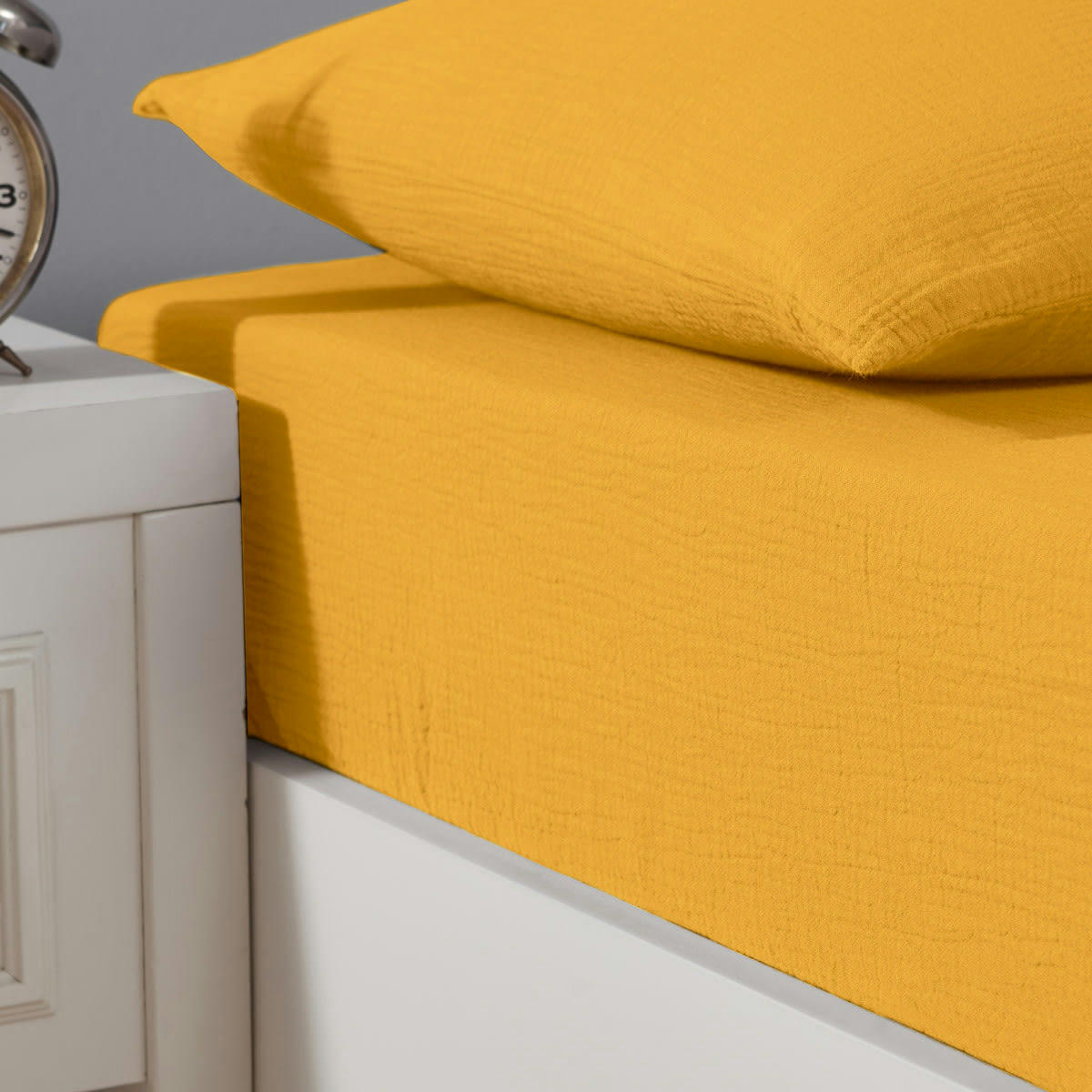LOFT - Drap housse en gaze de coton bonnet 30 cm  miel 180x200 cm