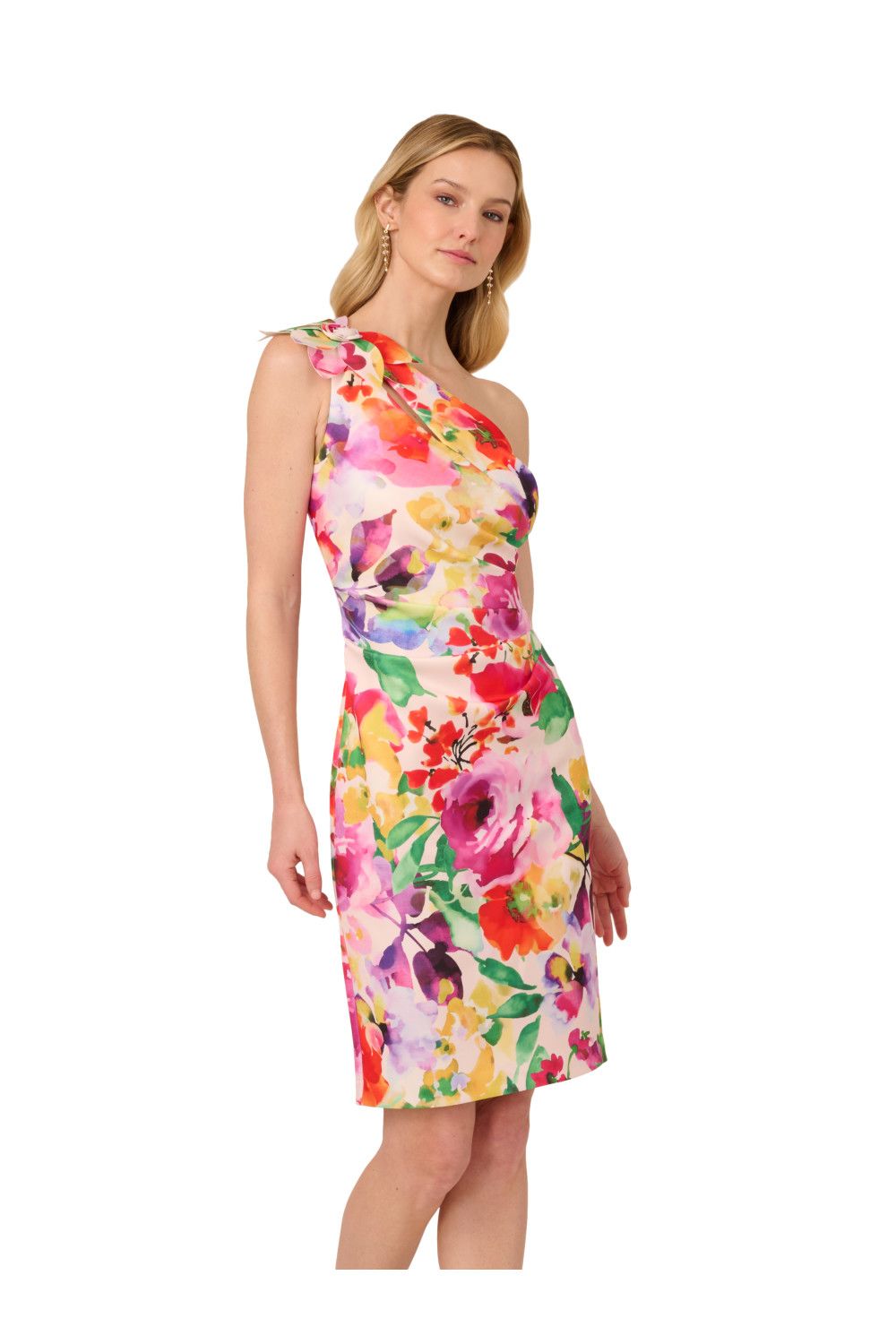 Adrianna Papell Print One Shoulder Dress