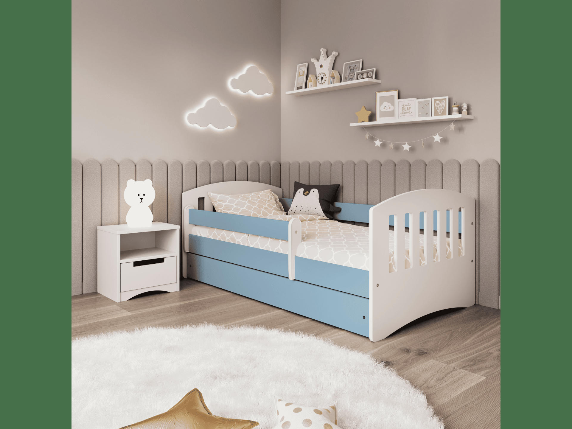 CLASSIC - Lit Enfant à barrière 140x80cm avec tiroir et matelas inclus