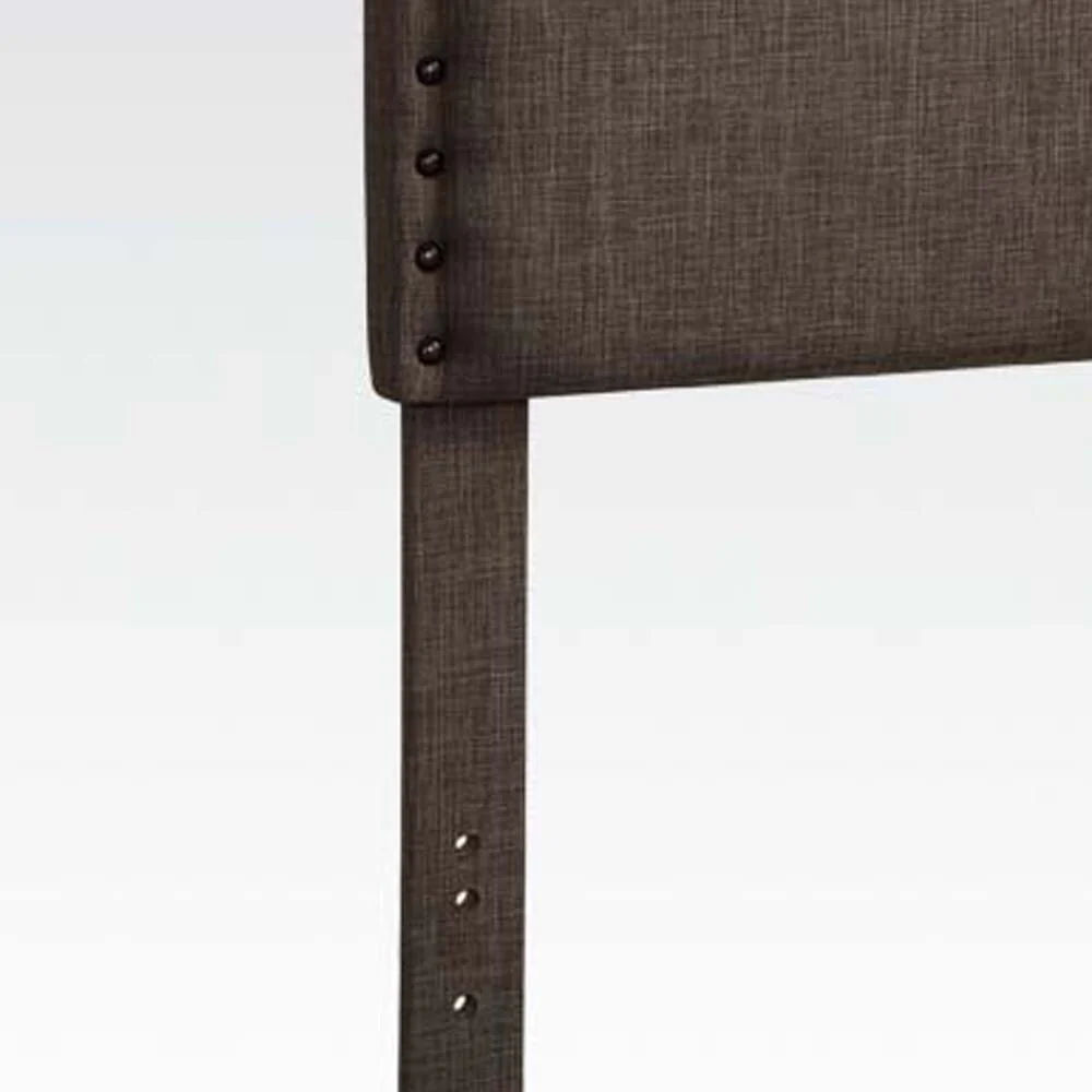 Wooden Queen Size Headboard with Nail Head Trims, Brown