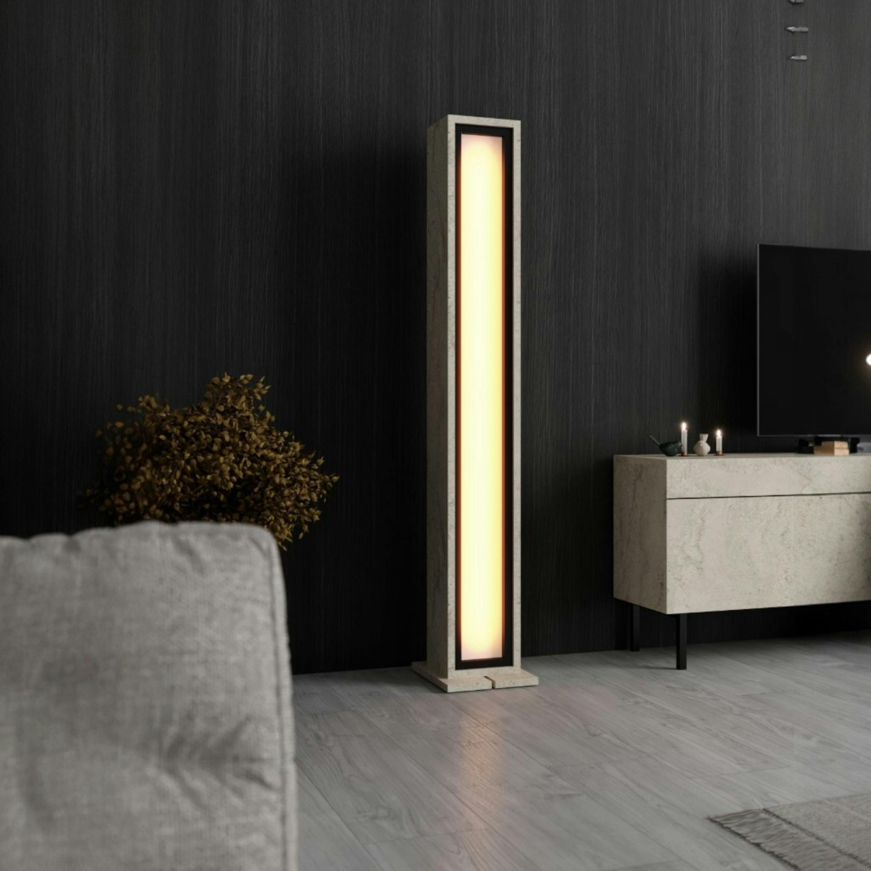 Lampadaire colonne LED décor travertin à télécommande AURA