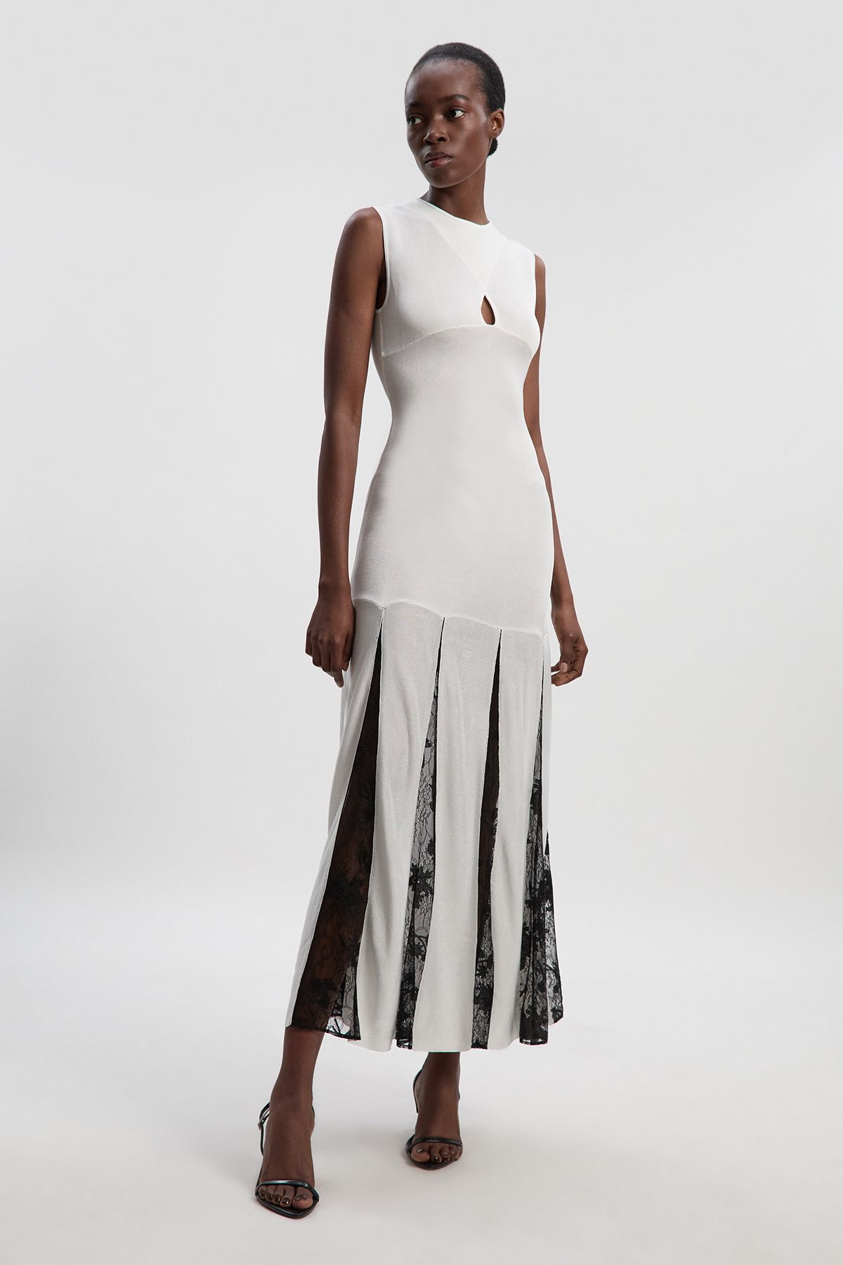 KarenMillen Tall Viscose Blend Slinky Sheer Lace Detail Knit Maxi Dress