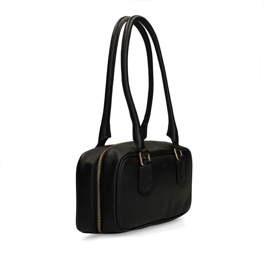 Manfield Zwarte leren schoudertas