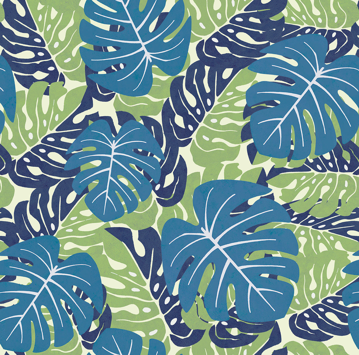 Walls4You behang palmbladeren vergrijsd blauw en vergrijsd groen - 53 cm x 10 m - 640160