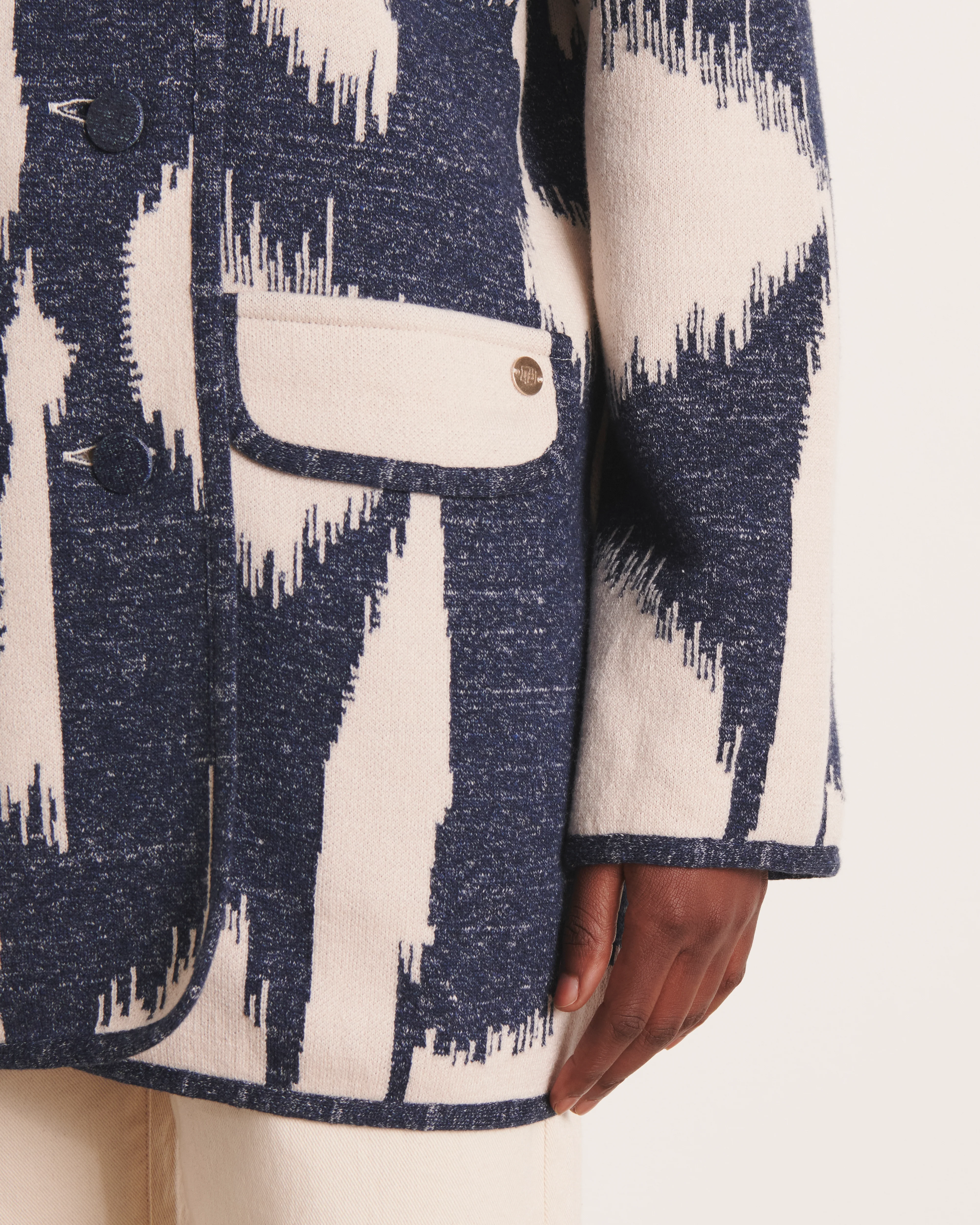 Manteau bleu en maille jacquard NEPTUNE/13002/881