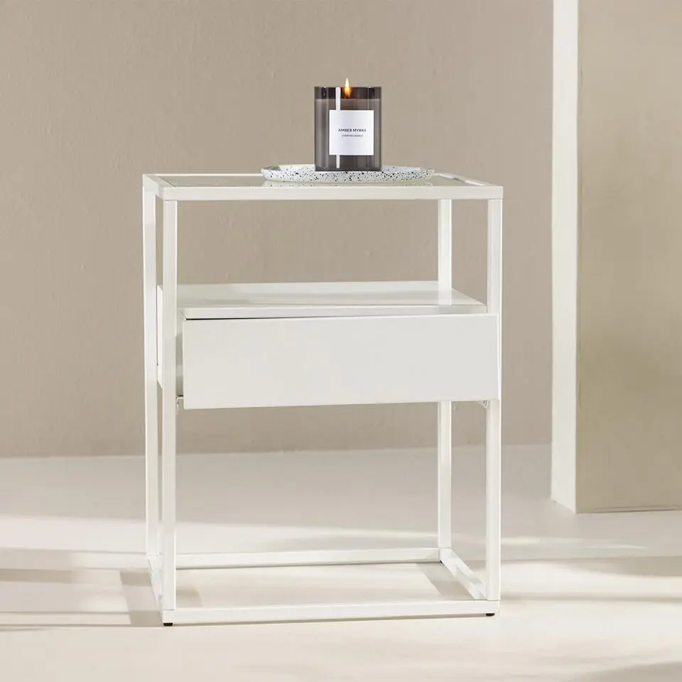 Nest living Dinand Metalen Bijzettafel met Lade - Wit