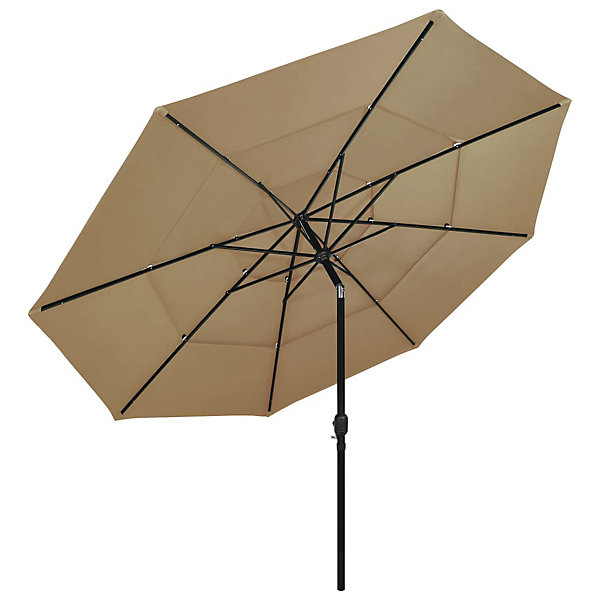 Parasol à 3 niveaux avec mât aluminium taupe Helloshop26