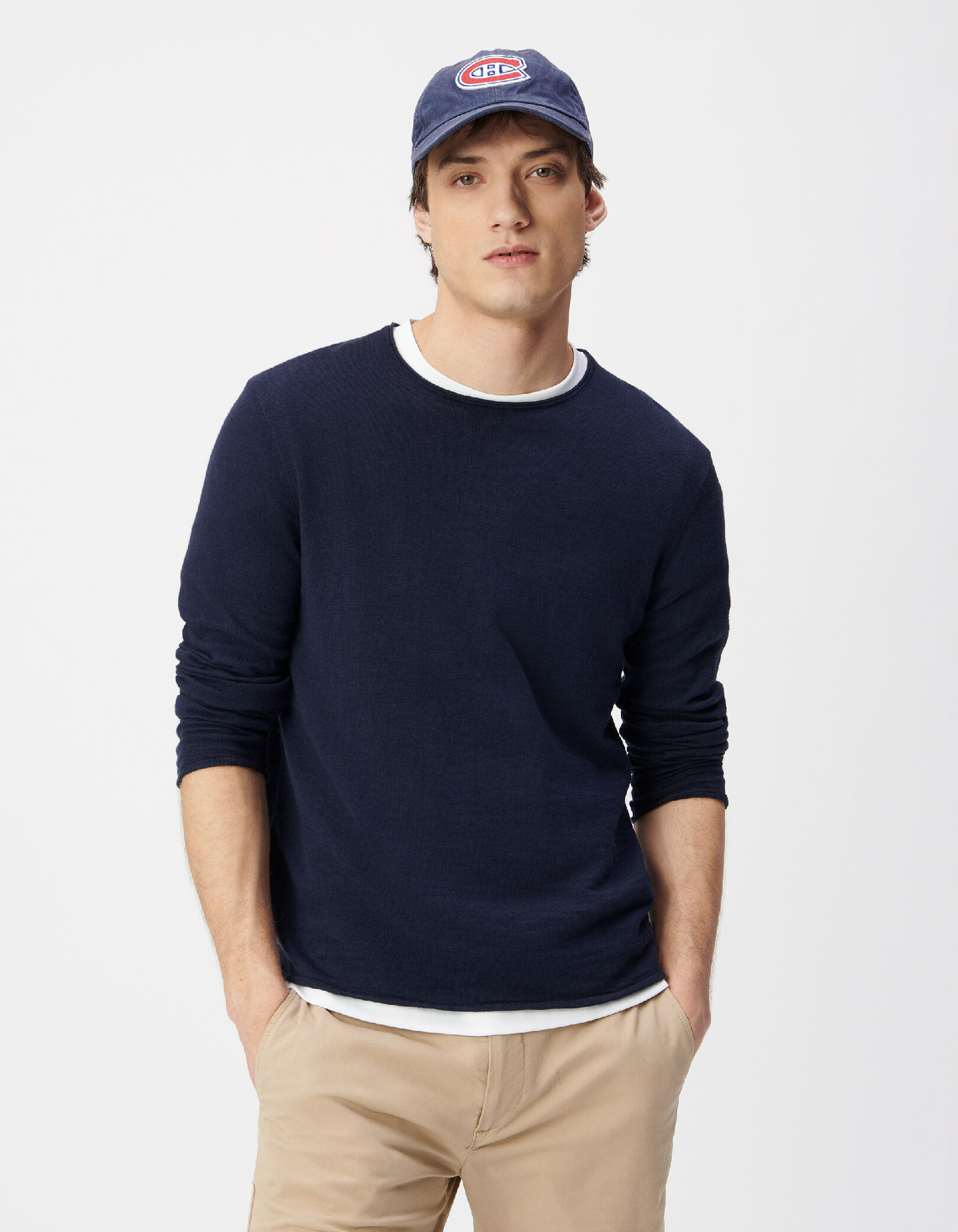 Pull marine tricot fin bords roulottés Homme