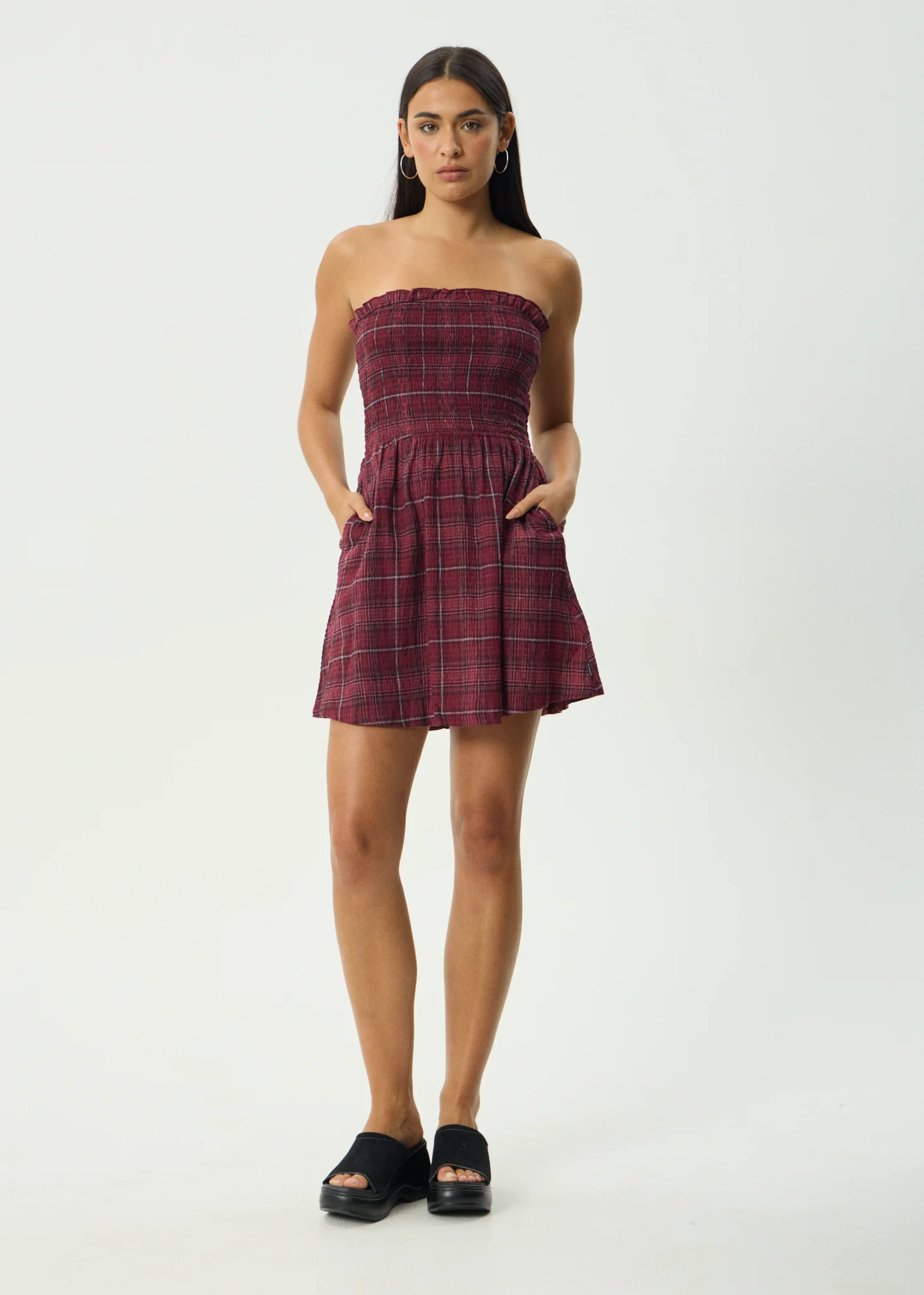 AFENDS Womens Eboni - Seersucker Mini Dress - Port Check