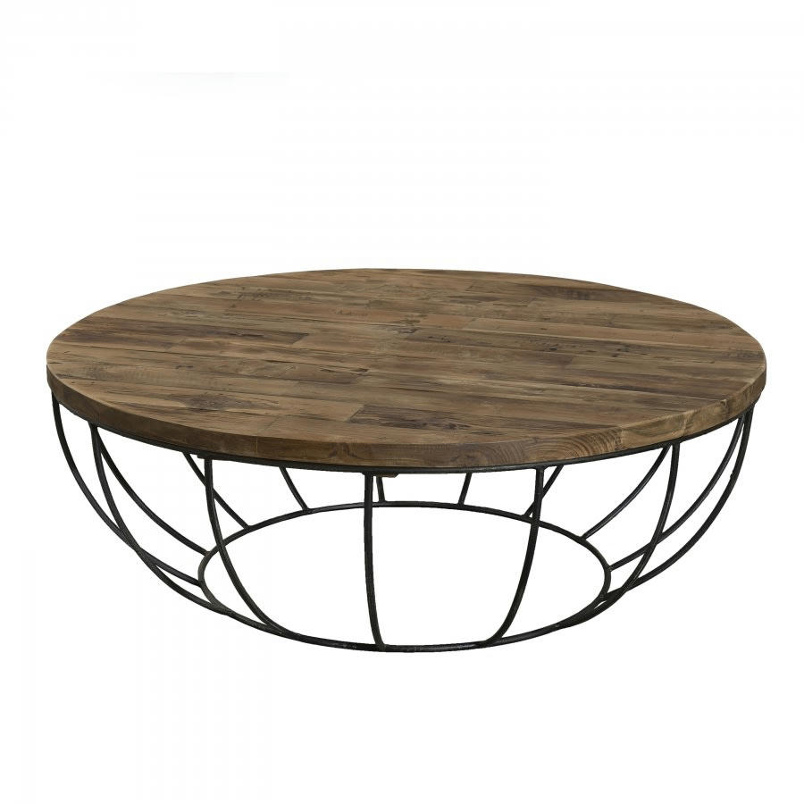 ALIDA - Table basse coque en teck recyclé métal noir D100